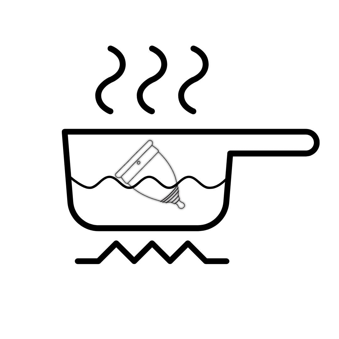 Illustration of a menstrual cup being boiled in a pot for sanitizing after menstrual cycle