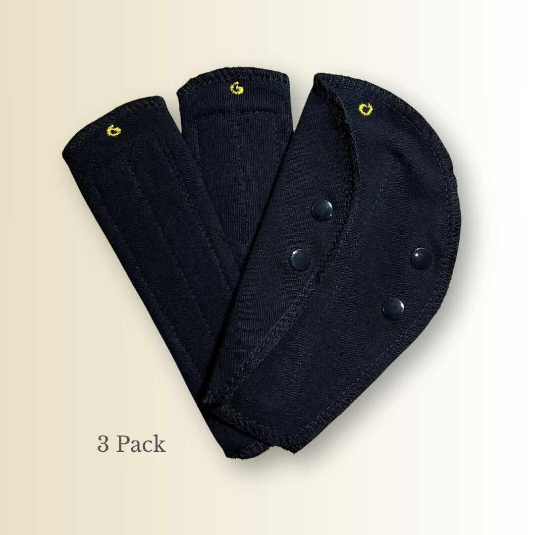 Thong-shaped black cloth pad for period spotting or very light incontinence