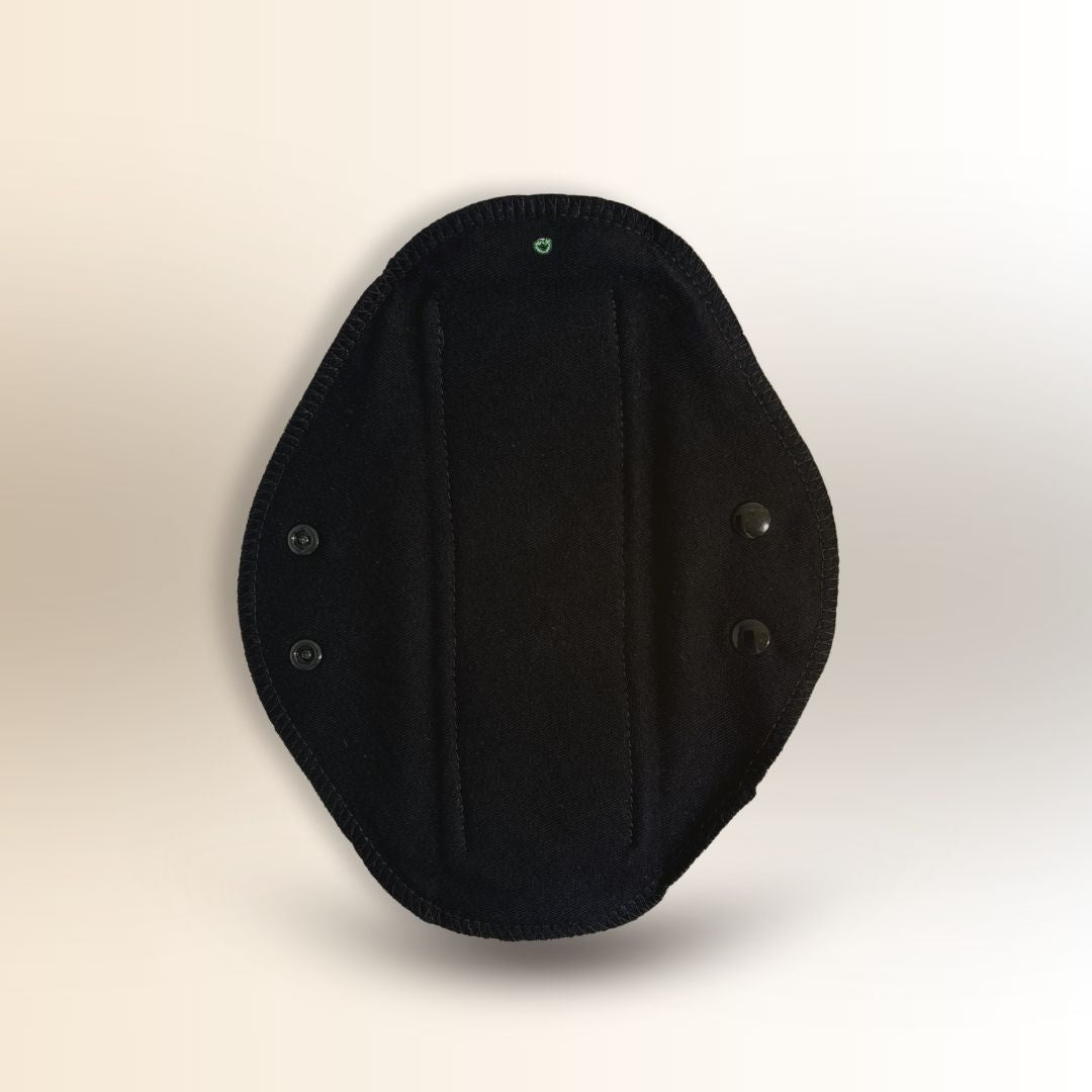Hume’s Period Care reusable day pad in black print – washable cloth pad for light to heavy flow