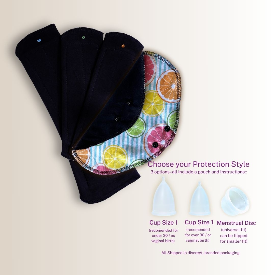 Reusable Period Starter Bundle with Organic Pads and Menstrual Cup – Hume’s Period Care
