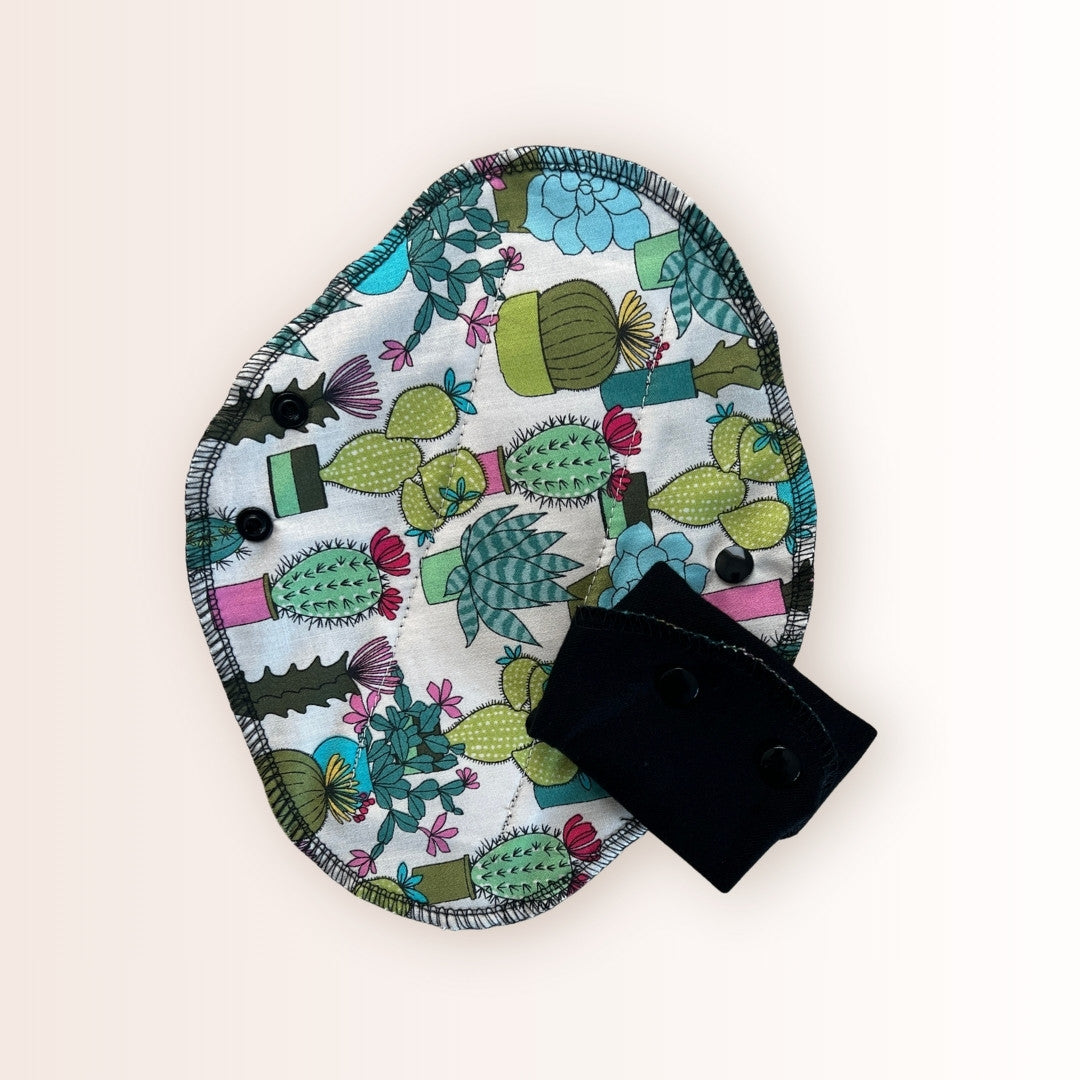 Succulent floral washable period pad with snap wings.