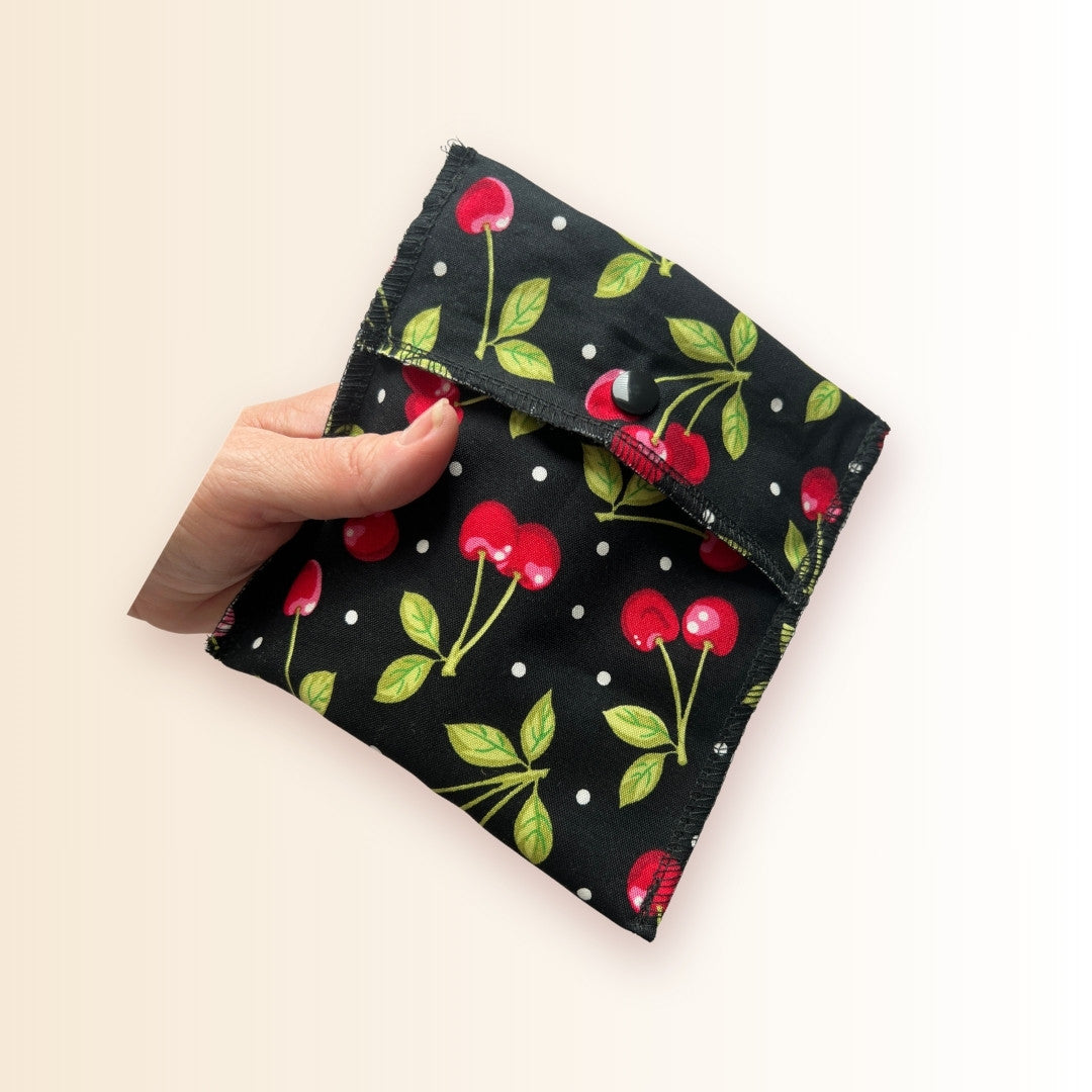 Cherry cloth pad wrapper with snap closure