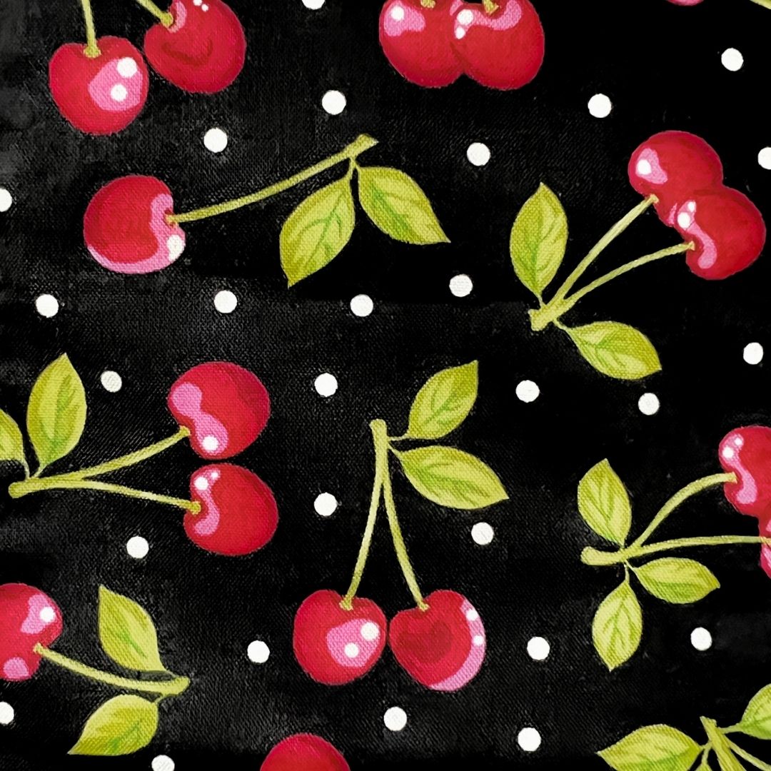 Cherry fabric detail on reusable period pad