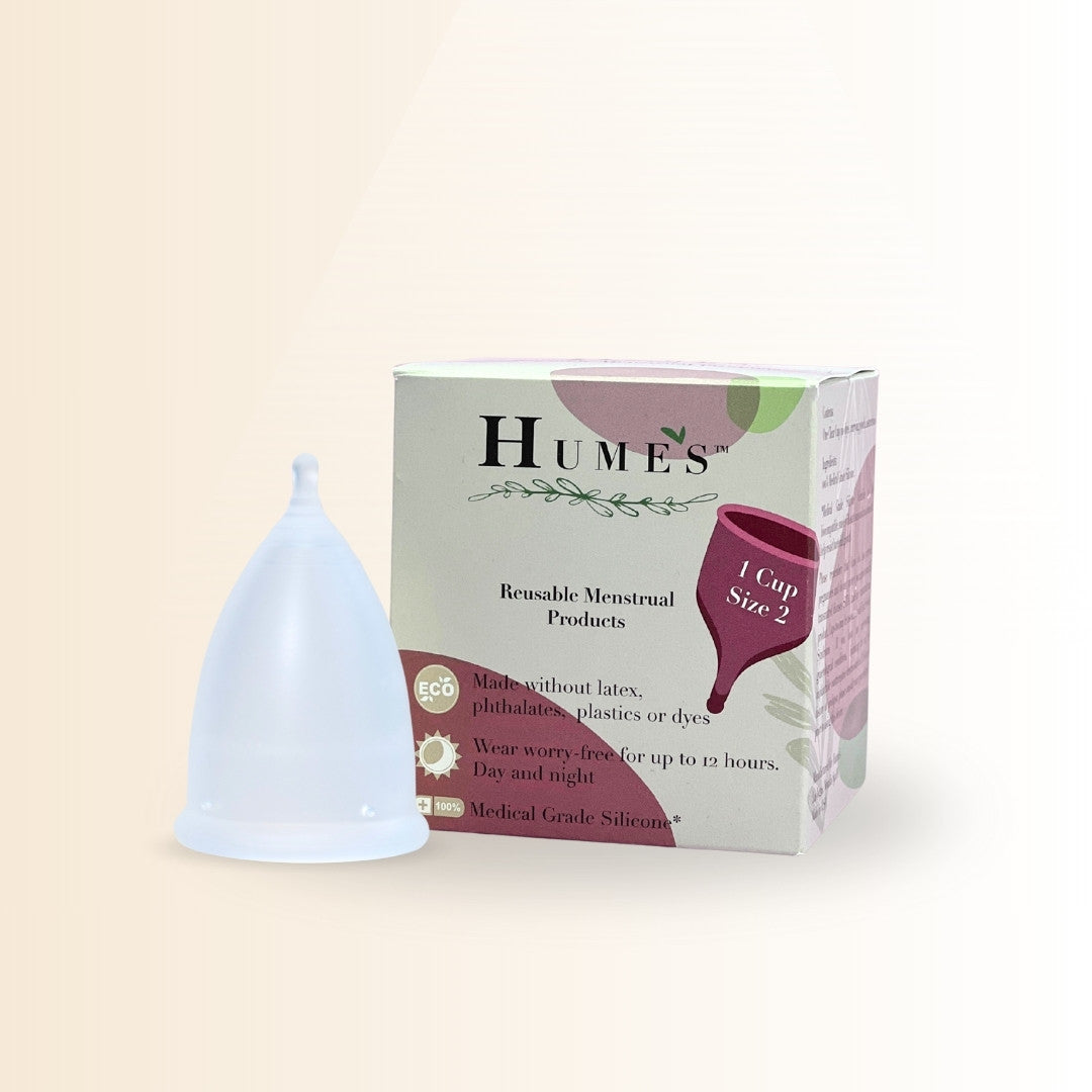 Hume’s menstrual cup size 2 made with medical grade silicone, reusable period cup designed for real bodies and long-lasting comfort
