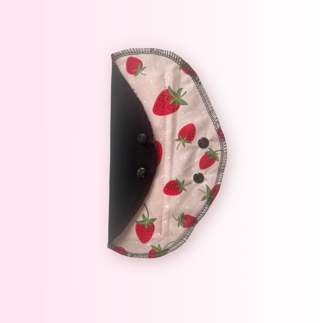 Handcrafted reusable strawberry pad made in the USA by Hume’s Period Care.