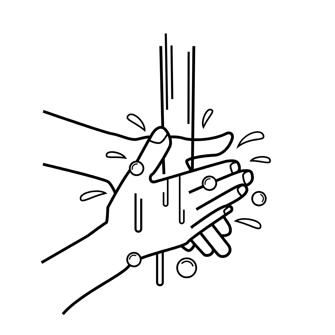 Icon of hands being washed with water and soap to clean before using menstrual disc