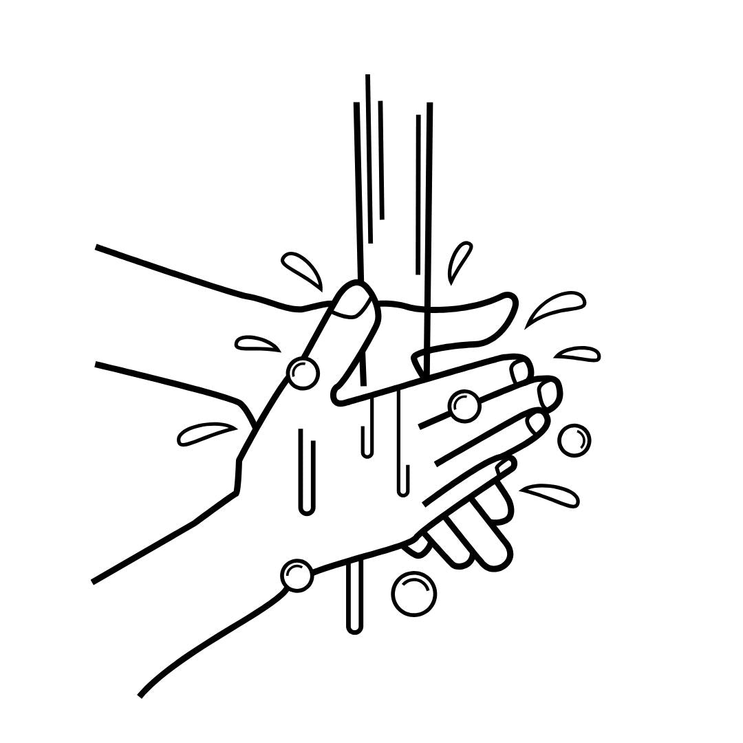 Illustration of hands being washed under running water to promote menstrual cup hygiene